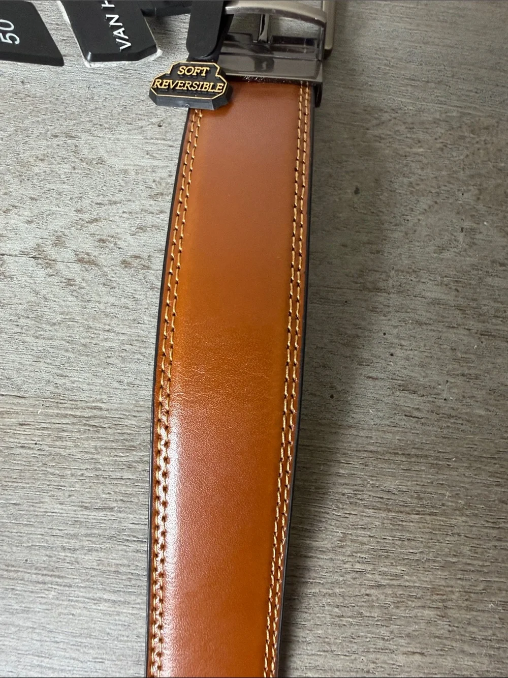 Van Heusen Tan/Brown Leather Men’s Belt with Silver Buckle
